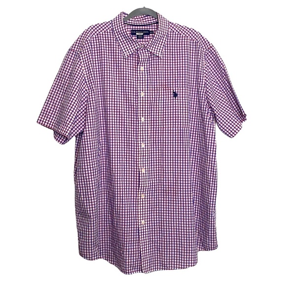 U.S. Polo Assn. Men's Red & Blue Check Print Short Sleeve Button Down Shirt XLT - Picture 1 of 6